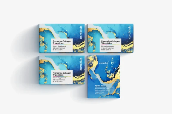 Set Promarine Collagen Tripeptides (cură de 1 lună) și măști faciale din bioceluloză Hydro Boost (5 bucăți)